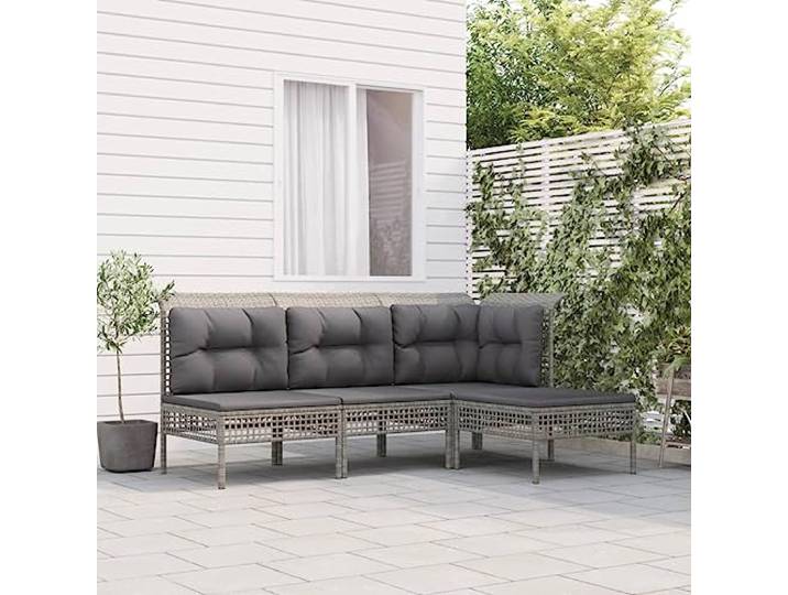 WDGJJFECNMUEHI Résine tressée imperméable Salon de Jardin gris Salon de jardin 4 pcs avec coussins Gris Résine tressée Canapé angle modulaire extensible pour terrasse balcon extérieur