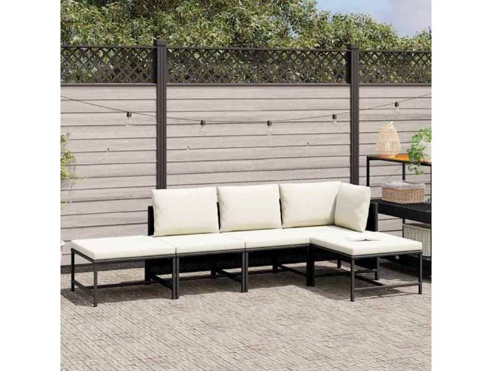 Les Soldes Salon de jardin 5 pcs Anti UV - avec coussins - mobilier d'extérieur - Noir Résine tressée(54 x 60 x 60 cm) kbp50v