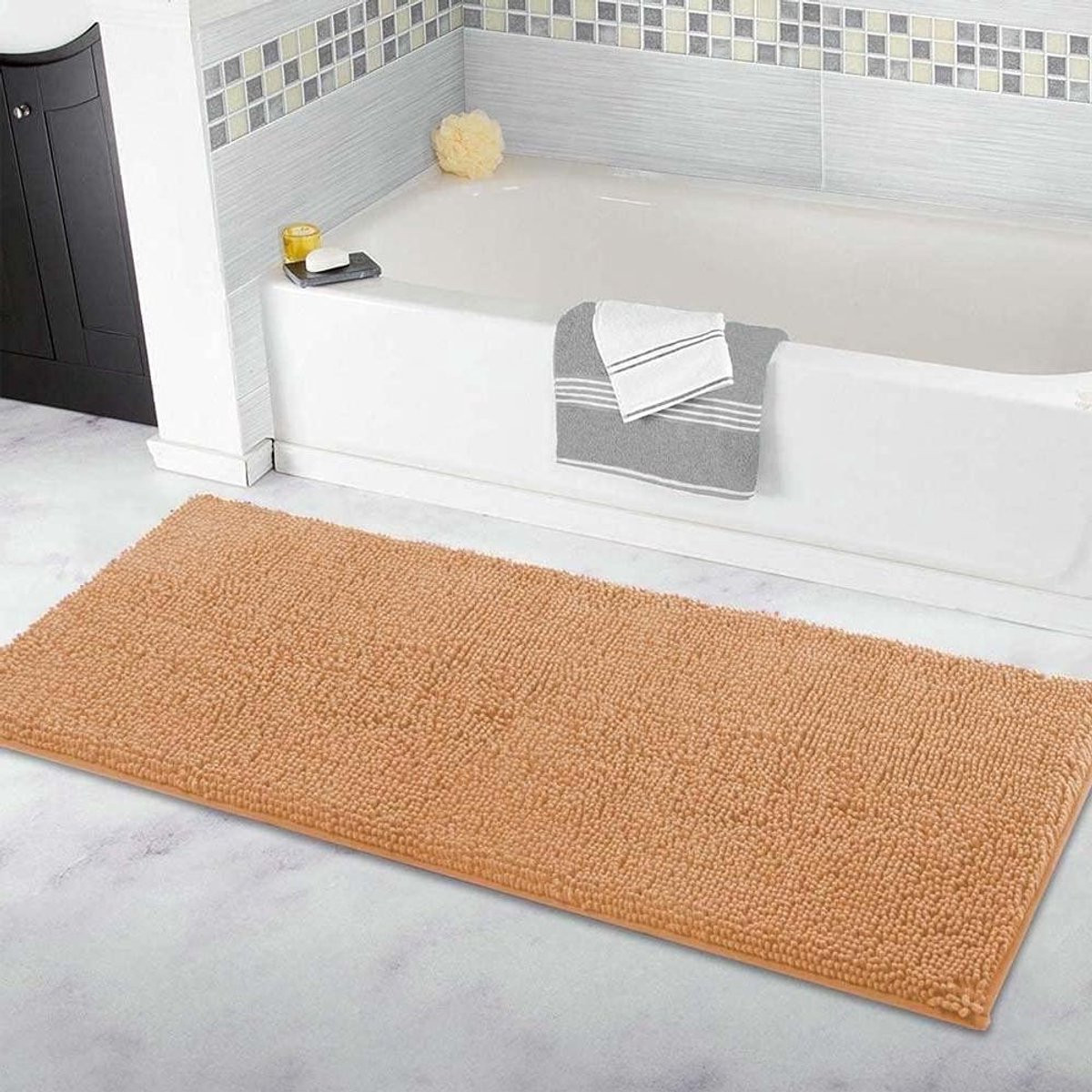 Badkamer Loper Vloerkleed Pluche Champagne Extra Groot met Antislip