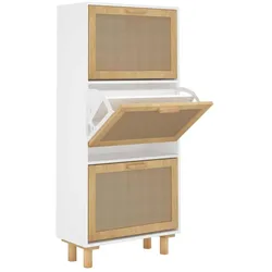 vidaXL Schuhschrank Weiß 52x25x115 cm Holzwerkstoff & Rattan Natur