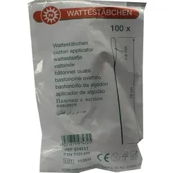 WATTESTÄBCHEN Holz 15 cm 7-8 mm mit Wattekopf 100 St