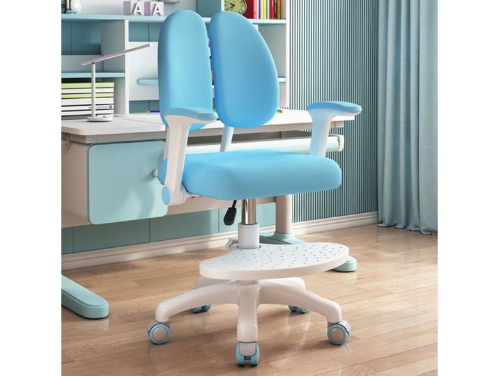 Chaise de Bureau - Bras pliables et hauteur réglable - Avec repose-pieds - Bleu