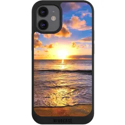 Nivocase Handyhülle für Apple iPhone 12 mini Hülle NIVOpure Case Schwarz Meer Sonnenuntergang Strand (Apple iPhone 12 mini), Smartphone Hülle, Schwarz