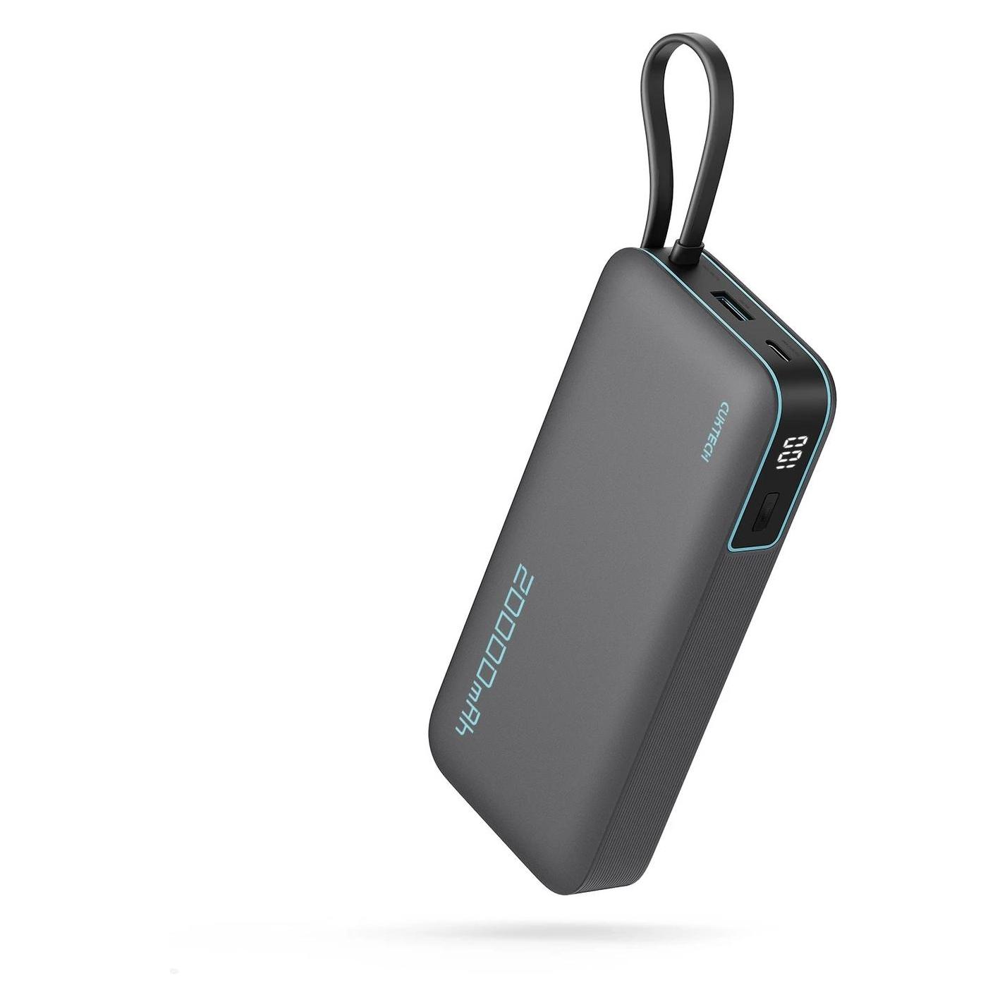 Canyon Cuktech CUKP200NGLDG 55W 20000mAh Powerbank mit integriertem USB-C-Kabel - Grau (20000 mAh, 55 W, 74 Wh) (CUKP200NGLDG)