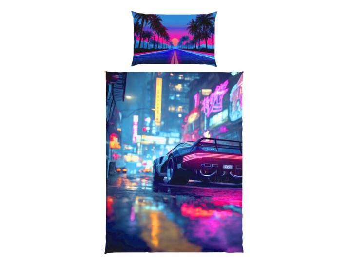 Bettwäsche mit Neon-Autodesign