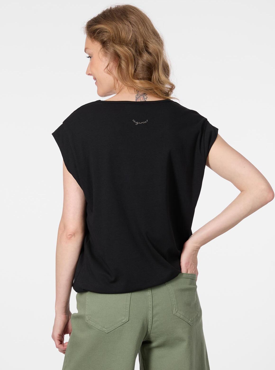 Kurzarmshirt RAGWEAR "TULSA", Damen, Gr. S, schwarz, Jersey, Obermaterial: 48% Baumwolle, 47% Viskose, 5% Elasthan, normal, Rundhals, Shirts Kurzarmshirt, Fliessendes Material mit Gummizug in unifarbener Optik schwarz S