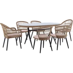 GARTENMÖBEL SET 6-Sitzer Rattan natürlich Auflagen rosa Aliano II