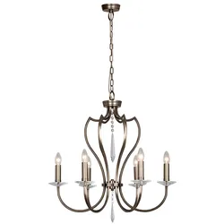 Kronleuchter Hängelampe Deckenleuchte Messing Kristalle D 65 cm Bronze 6 Flammig