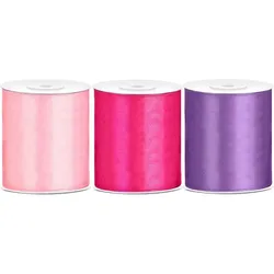 Satin Geschenkband 100mm 3 Farben je 25m lang rosa pink lavendel Schleifenband Geschenkverpackung Geburtstag Hochzeit Weihnachten