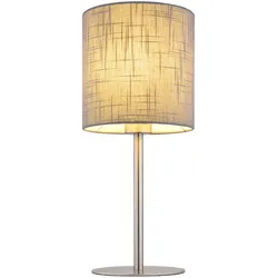 Tischleuchte Beistelllampe Wohnzimmerleuchte Stoffschirm Tischlampe Nachttischleuchte, Nickel grau Textil, 1x LED 9W 810Lm warmweiß, DxH 18x40 cm
