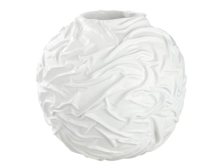 GILDE Vase de Sol Drapes en résine - Forme Organique - Blanc Mat - Hauteur : 48 cm - Diamètre : 50 cm - Non étanche