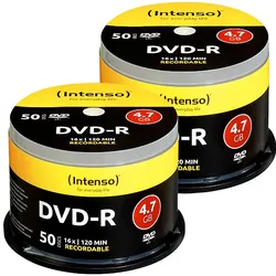 INTENSO DVD-R Rohlinge - 2x 50er-Spindel, 4.7GB, 16x Schreibgeschwindigkeit - Ideal für Datenmengen, Fotos, Videos, Musik - Für Heim- & Bürozwecke