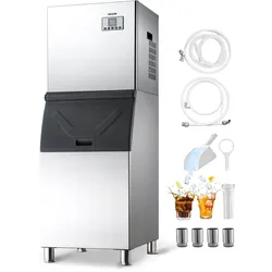 VEVOR gewerbliche Eismaschine, 181 kg/Tag Eisbereiter mit 136 kg Edelstahl-Vorratsbehälter, automatisch selbstreinigende Eismaschine mit Touchscreen für Bar Café Restaurant Geschäft Gewerbe