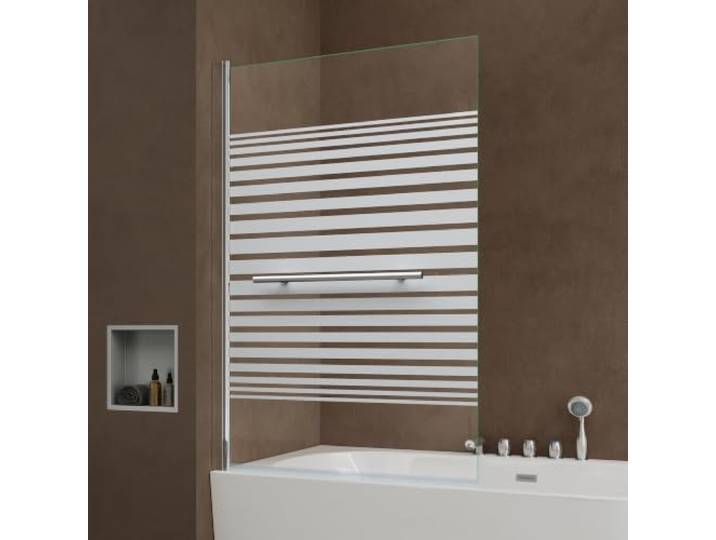 doporro Paroi de Baignoire 95x140cm Pare Baignoire 1 Volet Verre 6mm Verre Trempé Transparent avec Bandes Opaques\, Montage Réversible\, Cortona1122