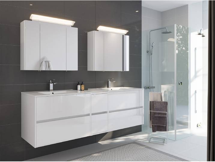 Ensemble de salle de bain Limes 3 pièces 190cm Blanc/Blanc brillant