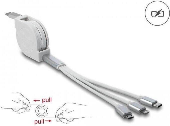 Delock 85844 USB Type-C 3-in-1 oprolbare laadkabel wit