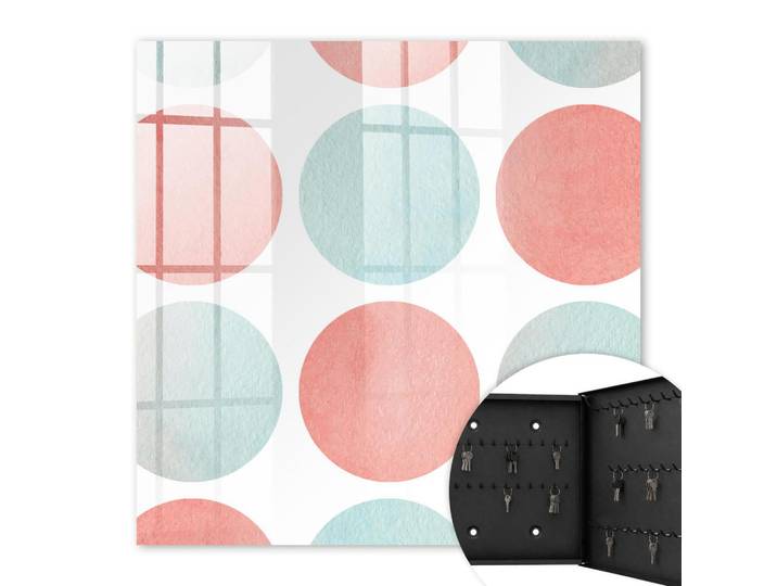 Tulup Schlüsselbox Schwarz 30x30 cm- Türöffnung nach rechts - Pastellkreise, Weiß, Metall, Werkzeug/Technologie, Rechteckig, 30x30x5 cm, Garderobe, Schlüsselkästen & Schlüsselboards