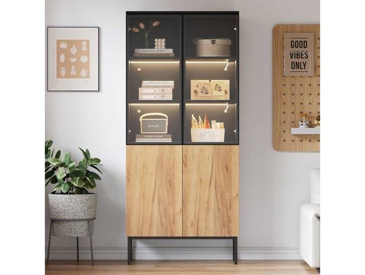 Vitrine en Verre avec éclairage LED et USB-Vitrine étagère Debout avec Porte en Verre et Etagères- Armoire de Collection en Verres