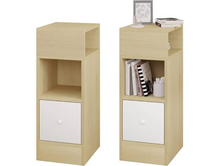 EUGAD Lot de 2 Table de Chevet Table de Nuit avec 2 Compartiments Ouverts et 1 Tiroir 25x30x66cm Chêne Clair 0192ZZ-2