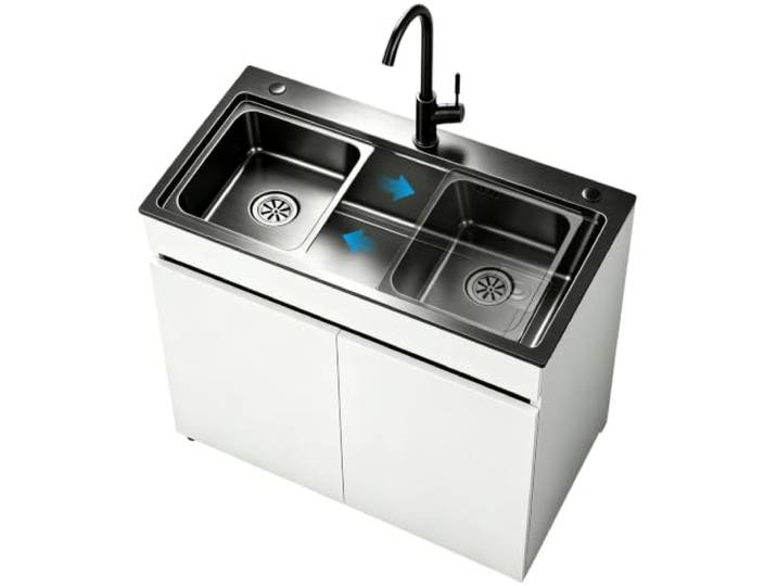 Waschbecken mit Schrank Dunkelgrau Edelstahl,68cm Küchenspüle freistehend Vielseitige Standspüle für Innen und Außen; Inklusive Einhebelmischer, Siphon, Abflussrohr und Stautür