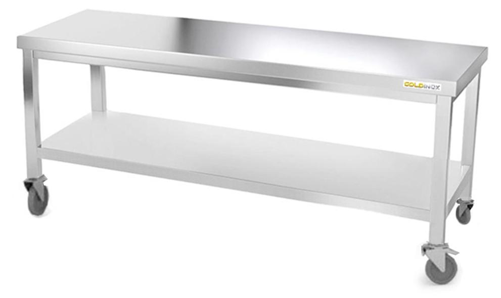 Arbeitstisch aus Edelstahl, Untergestell 1800 x 600 mm, auf Rollen, - GOLDINOX