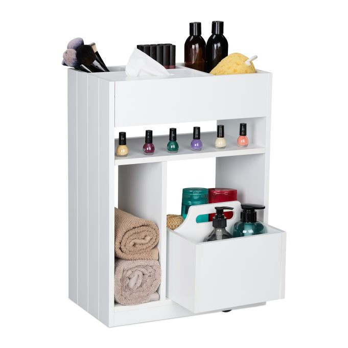 Relaxdays Trolley Kastje op Wielen voor Keuken, Badkamer of Kantoor, Wit, H 55 x B 38,5 x D 23 cm