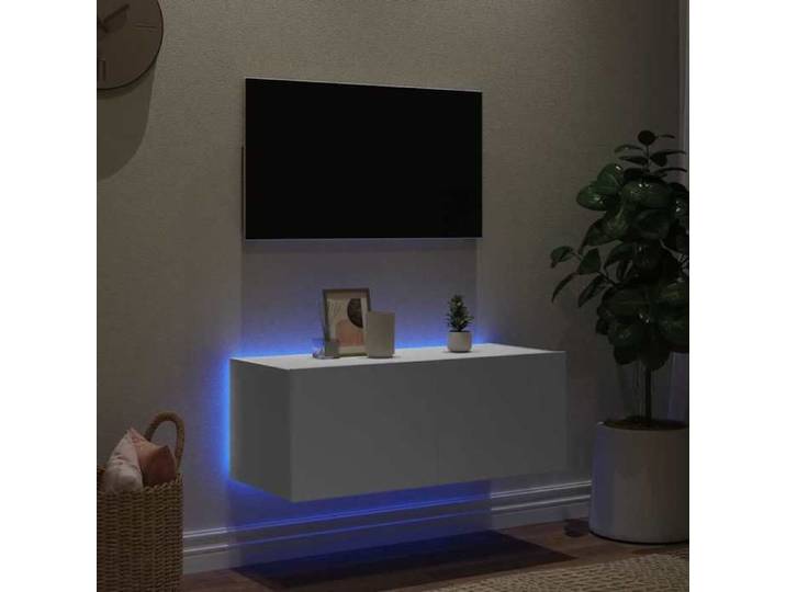 Support TV Blanc - SWEETY®Organisateur TV mural - Design moderne avec LED - Armoire télé - blanc 80x35x31cm 6780303