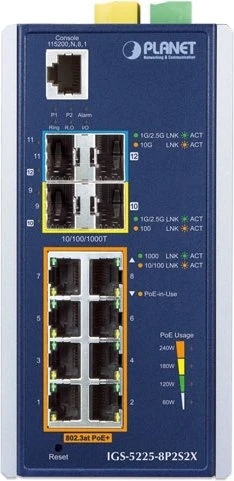 Planet Technology Industrial L2+ 8-Port 10/100/1000T 802.3at PoE + IGS-5225-8P2S2X