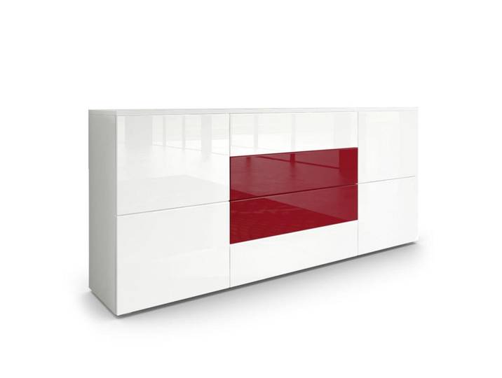 Vladon Sideboard Rova Weiß Hochglanz / Bordeaux Hochglanz, Weiß Hochglanz, Rot, 166x72x35 cm, Kleinmöbel, Kommoden, Sideboards