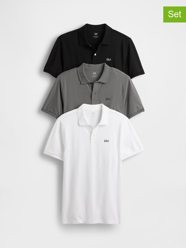 GAP 3er-Set: Poloshirts in Grau/ Schwarz/ Weiß - XXL