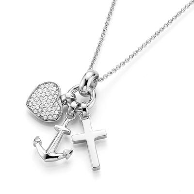 Kette mit Anhänger "mit Symbolen für Glaube, Liebe, Hoffnung, Silber 925", silber, GIORGIO MARTELLO MILANO, Halsketten, Damen, 45cm, Silber 925 (Sterlingsilber)