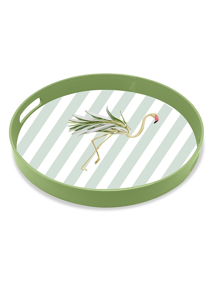 WD lifestyle Dekotablett "Flamingo" in Oliv/ Weiß - Ø 33 cm - onesize