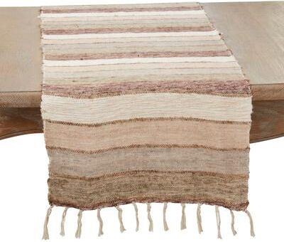 Saro Lifestyle "Rustic Chic Stripe Fringed Table Runner - 16""x72"""