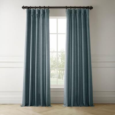 Exclusive Fabrics Italian Faux Linen Room Darkening Curtains for Bedroom & Living Room Curtains - Single Panel Window Curtains