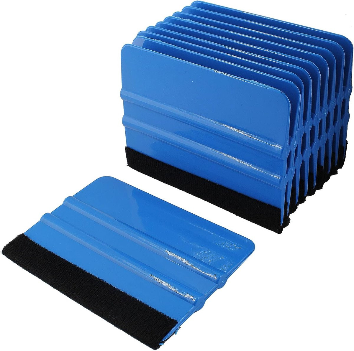 Set van 10 blauwe kunststof rakel applicatoren voor sticker, behang en folie, 7,3 cm