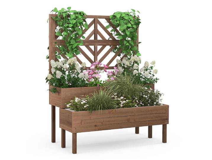 Bloembak met Latwerk van Dennenhout Plantenbak voor Klimplanten Verhoogd Bed Drainagegat Bloembak voor Binnenplaats Balkon