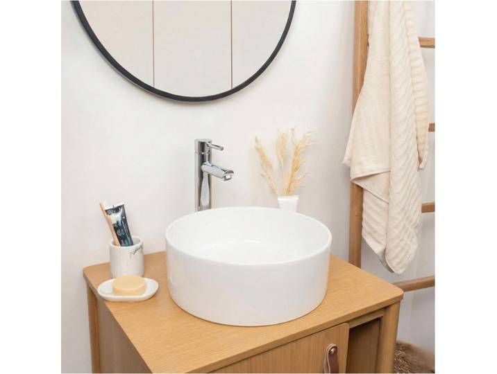 Vasque à poser ronde en céramique blanche 37cm