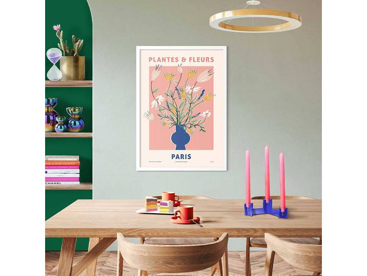 Gerahmtes Bild Blumen Gerahmtes Holzbild, beschichtet Blau/Blau 50 x 70 x 2cm