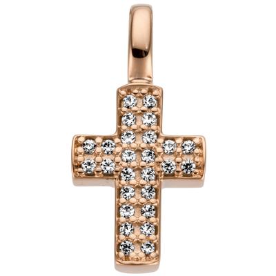 Kettenanhänger JOBO "Anhänger Kreuz", rosa (roségold 585), Schmuckanhänger, Damen, SI = kleine Einschlüsse, Diamanten Roségold 585, Diamanten, Roségold 585, Kettenanhänger, 585 Roségold mit 26 Diamanten
