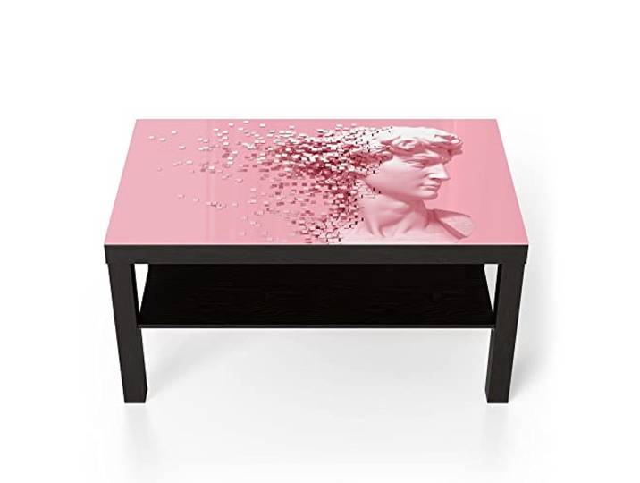 DEQORI Glastisch schwarz groß 90x50 cm Motiv Desintegrierter David ausgefallener Beistelltisch aus Glas Hochglanz Couchtisch fürs Wohnzimmer moderner Couch Tisch mit Design