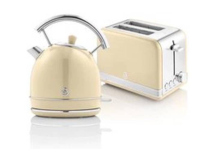 Retro Set Petit-Déjeuner Bouilloire 1 8L Sans fil Grille-Pain 2 Larges Tranches SWAN STP7050CNEU 850W Crème