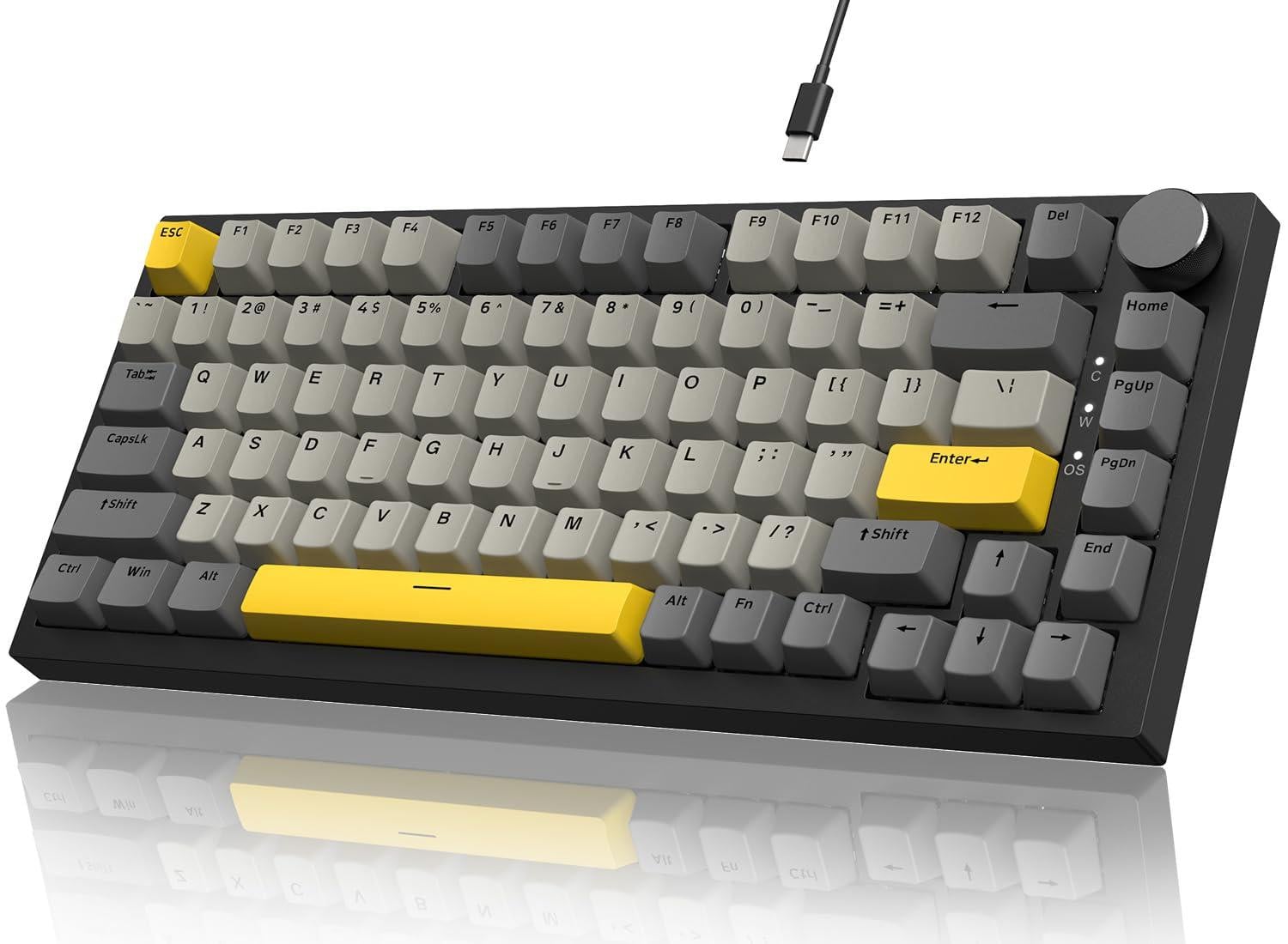 YINDIAO Ajazz AK820 Mechanisch Gaming Toetsenbord, 75% ANSI-indeling, 82 Toetsen, Hot-swappable, Lineaire Schakelaars, RGB-verlichting, Grijs