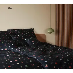 Elegante Mako-Satin Bettwäsche Christmas Treats - 135x200 cm + 80x80 cm	blau