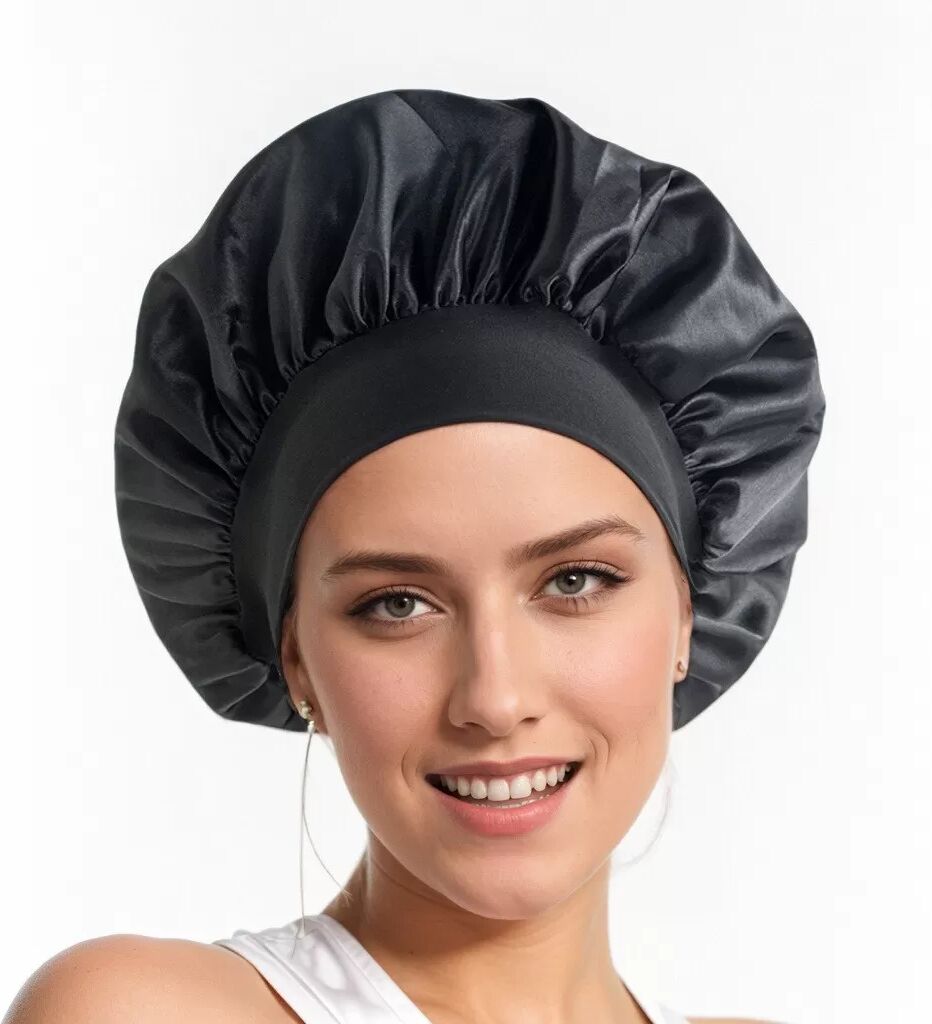 INF Seidig weiche Schlafhaube für Damen, 12" breites Stirnband, Postpartum-Kopftuch Schwarz