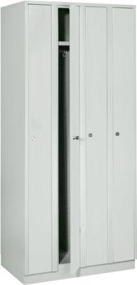 Raumspargarderobe, Abteilbreite 200 mm, abschließbar, 4 Abteile, lichtgrau