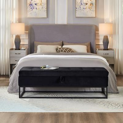 Ostweer Velvet Upholstered Storage Seat Leisure Stool with Metal Frame, Exquisite End of Bed Corridor Stool with Button Tufting