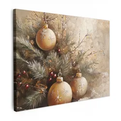 LEINWANDBILD Weihnachten - Kugeln - Beige - Gold Wandbild 40x30 cm