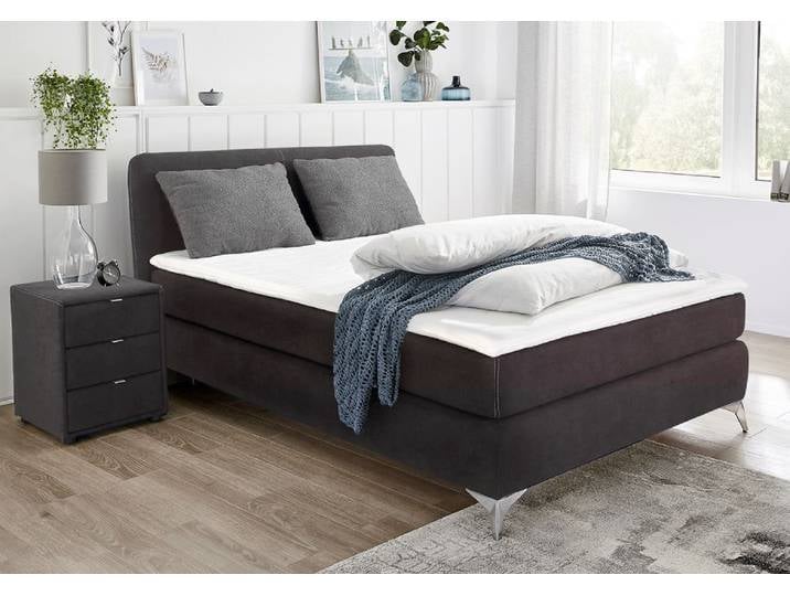 Boxspringbett, Microfaser, Dunkelgrau, 148×209 cm, Inkl. Topper, Jockenhöfer