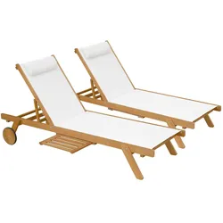 Oviala Business 2er-Set Sonnenliegen mit Kissen und Ablage aus weißem Holz