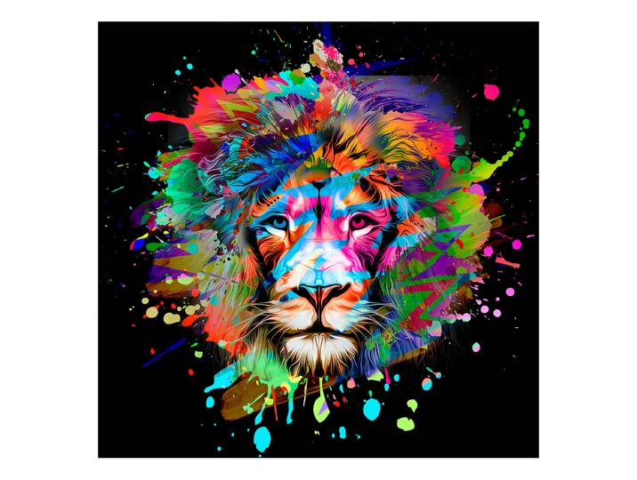 Tableau verre Colorful Lion Head type B Matériau : Verre Motif : Animal Motif : Animal Type de verre : Verre clair Multicolore/Noir 20 x 20cm